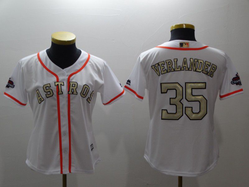 Women Houston Astros #35 Verlander White Gold version MLB Jerseys->youth mlb jersey->Youth Jersey